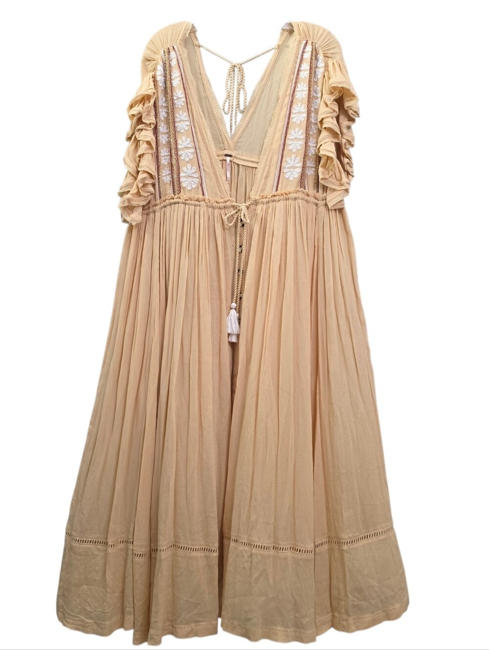 Nwot Free People Will Wait For You Golden Gauzy Flutter Sleeve Boho Midi Dress - Picture 16 of 16
